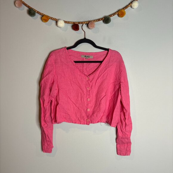 Flax pink linen cropped button down top - Picture 1 of 5